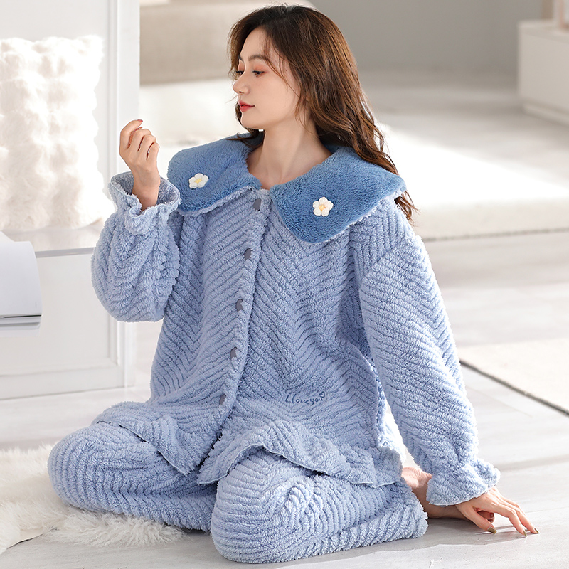 女珊瑚绒加厚家居服套装
