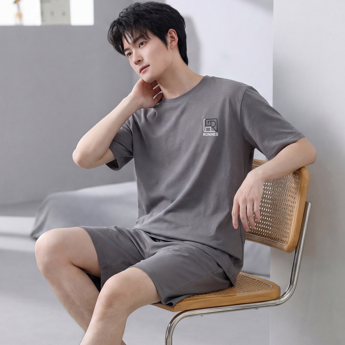 【裸感棉】睡衣男士夏季纯棉短袖短裤青年薄款男可外穿家居服套装