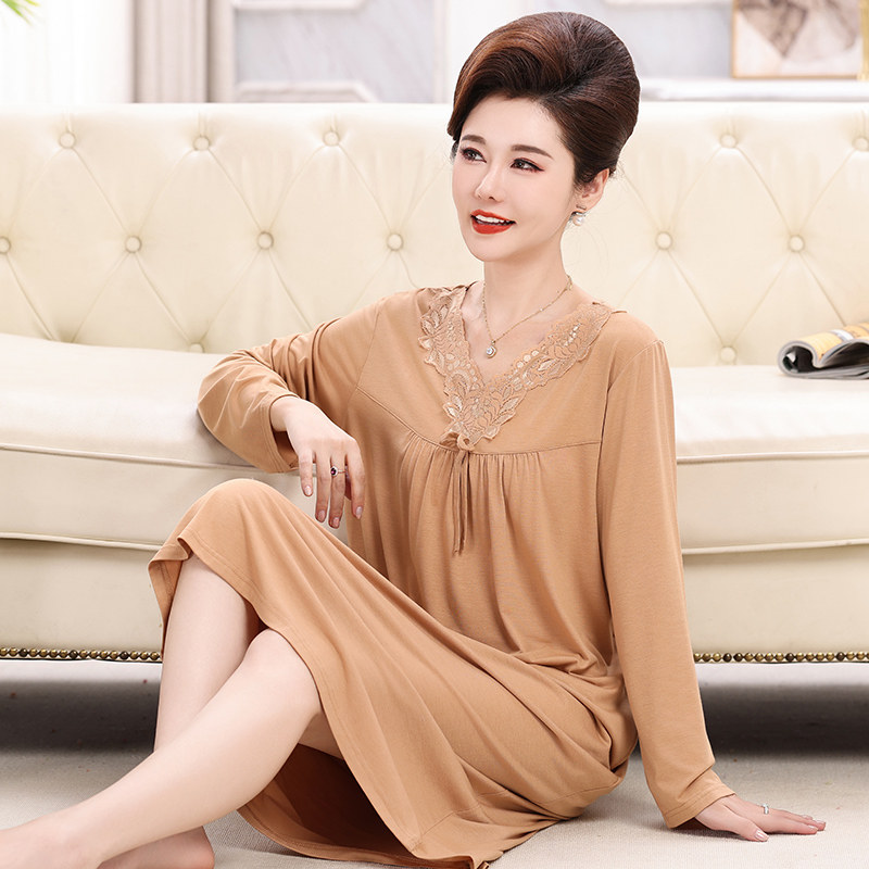 高级感睡裙女长袖莫代尔睡衣长裙