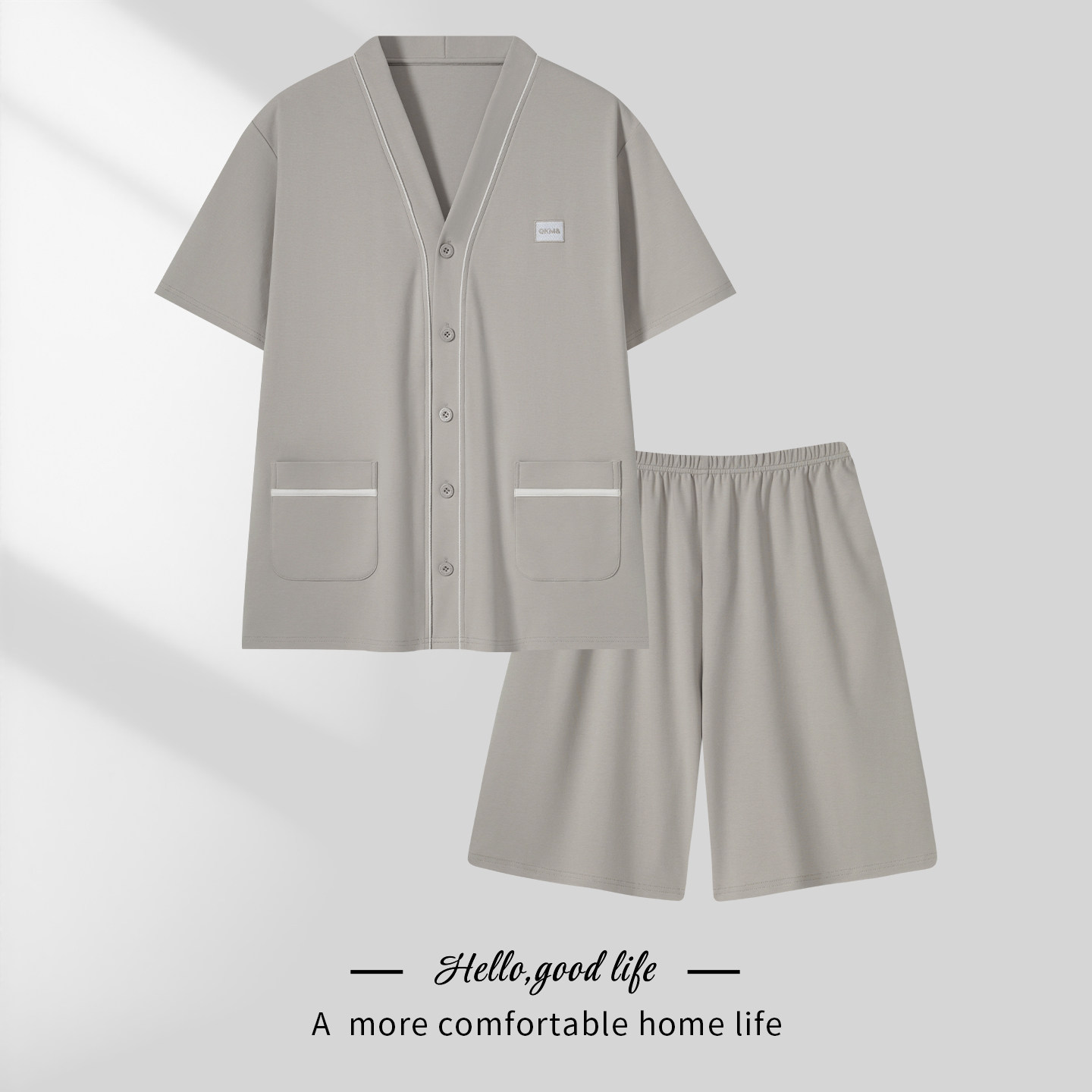 男士睡衣夏季短袖短裤凉感冰丝薄款加大码休闲V领简约家居服套装