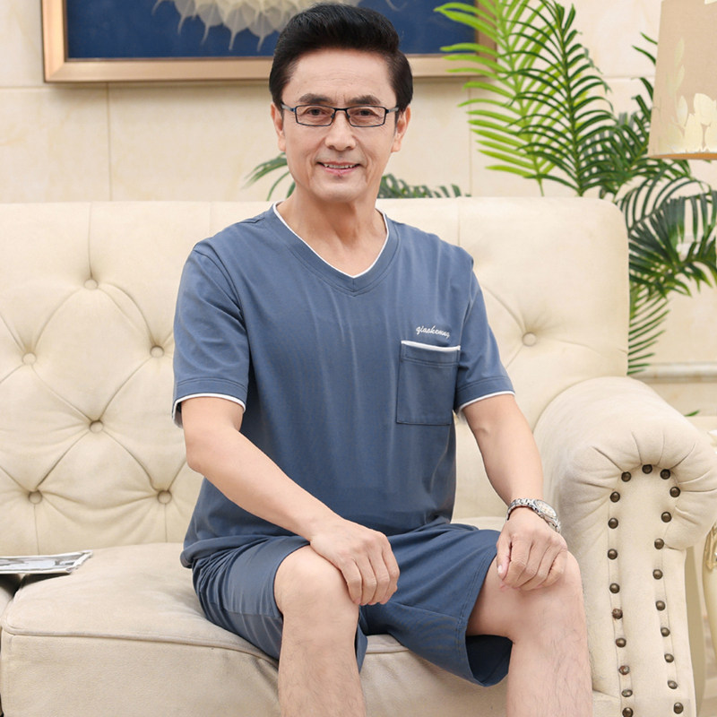 夏季男款短袖短裤莫代尔睡衣薄款透气宽松夏天中年爸爸家居服套装