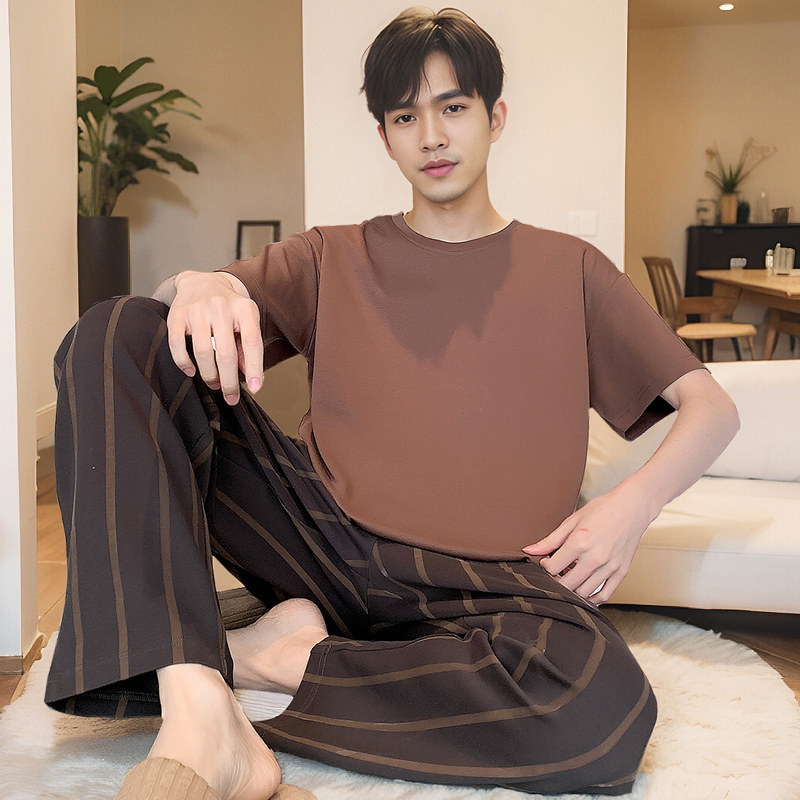 男士睡衣夏季纯棉短袖长裤2026新款休闲薄款可外穿夏天家居服套装