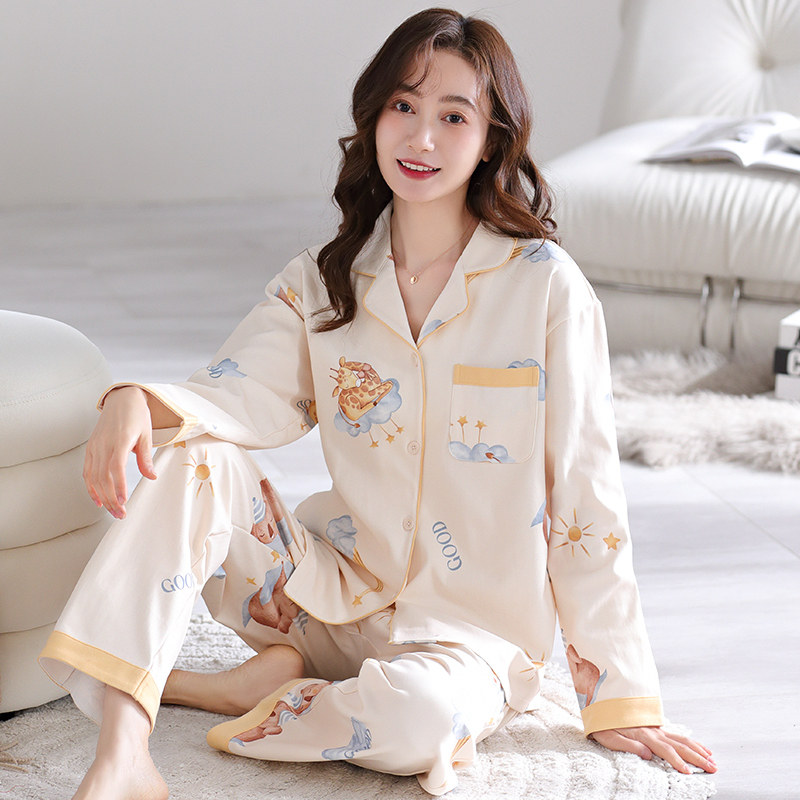 睡衣女款春秋2024新款纯棉长袖大码女士秋冬薄款家居服套装可外穿