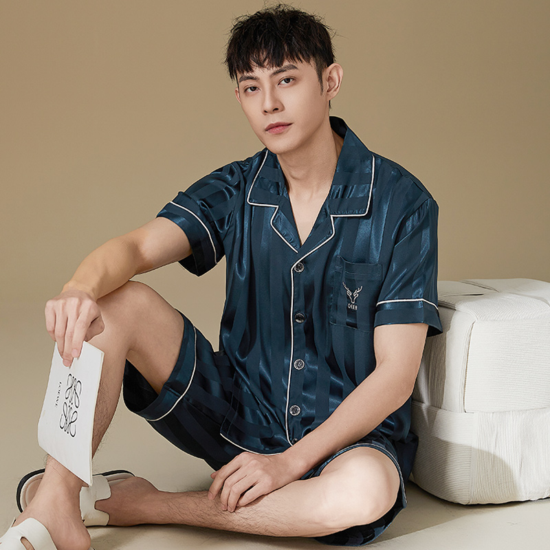冰丝睡衣男夏季高级感短袖短裤夏天薄款丝绸休闲家居服套装可外穿