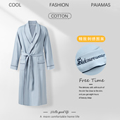 纯棉男士 可调节腰带睡衣爸爸睡袍全棉浴袍 宽松开衫 长袖 睡炮春秋款