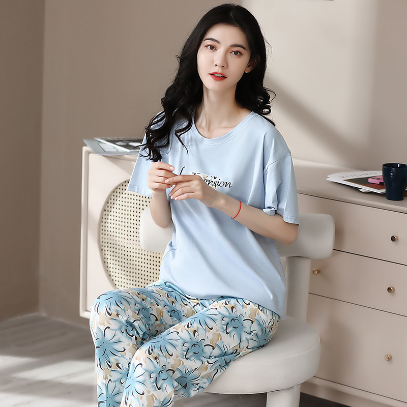 睡衣夏季莫代尔棉凉感短袖款套装女士可外穿夏天长裤大码家居服