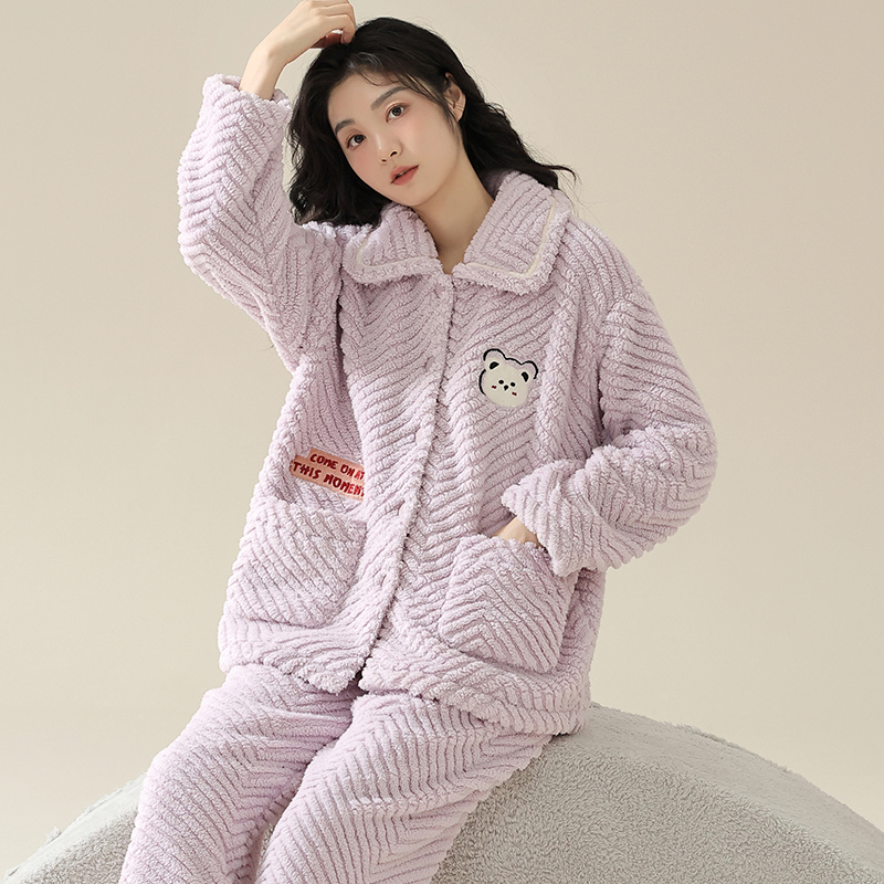睡衣女法兰绒加厚家居服套装