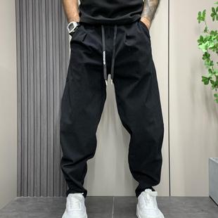 潮流百搭痞帅炸街束脚哈伦裤 高街裤 宽松加绒条绒休闲裤 款 子男秋季