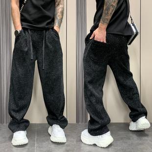 时尚潮流前部口袋设计秋冬新款男士宽松百搭简约直筒休闲弯刀裤潮