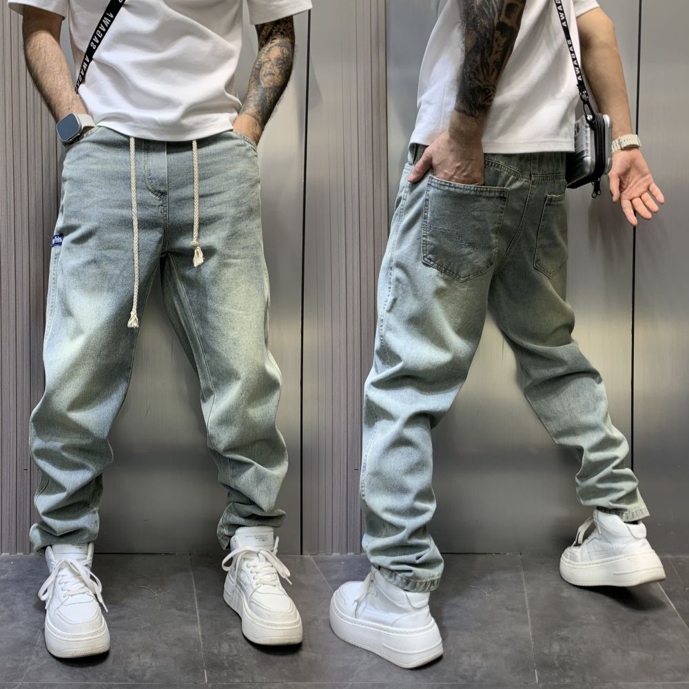 美式复古高街做旧水洗浅色牛仔裤男时尚潮流百搭束脚休闲裤哈伦裤,男装,牛仔裤,淘宝优惠券,粉丝福利购,淘宝优惠卷
