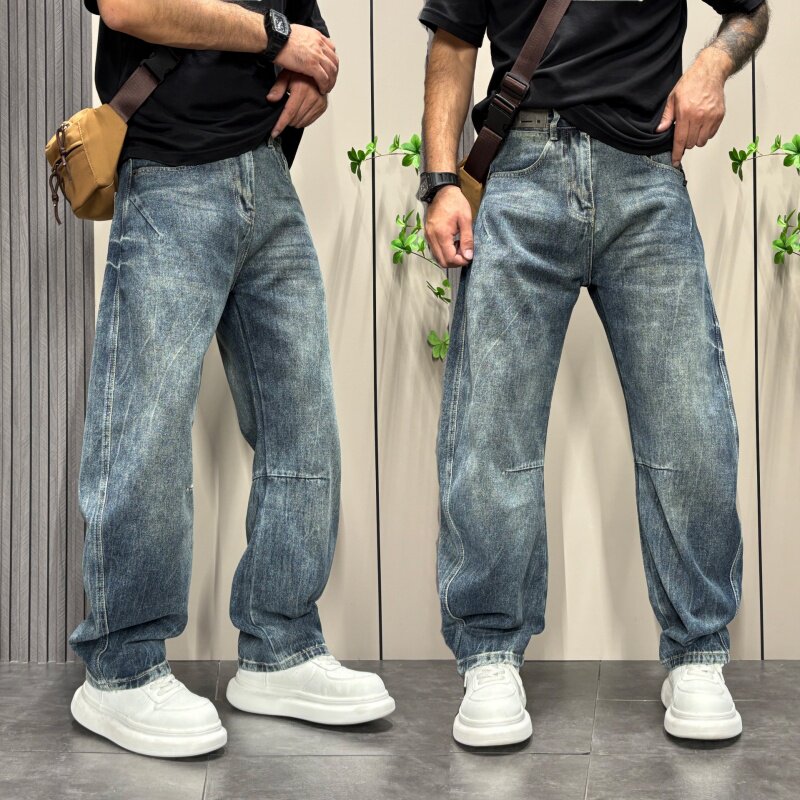 秋款男士高街弯刀裤水洗阔腿裤宽松直筒2025年秋季大码时尚百搭潮