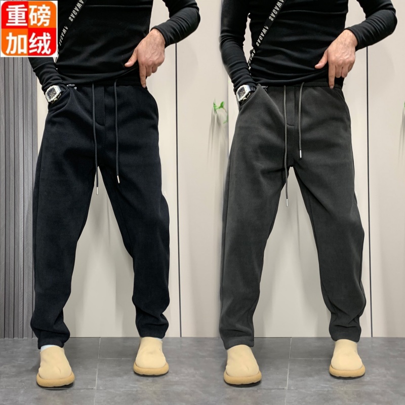 男青年冬季新款休闲裤加绒帅气宽松男士直筒裤百搭运动卫裤哈伦裤