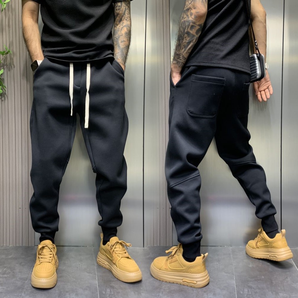 秋冬男裤休闲卫裤男士百搭修身黑色运动哈伦裤子九分小脚裤束脚裤