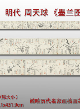 周天球 墨兰图 明代兰花图艺术微喷打印绢本画心临摹范本画稿底稿