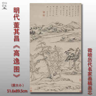 明代董其昌高逸图复古山水画微喷打印宣纸绢本画心临摹范本画稿