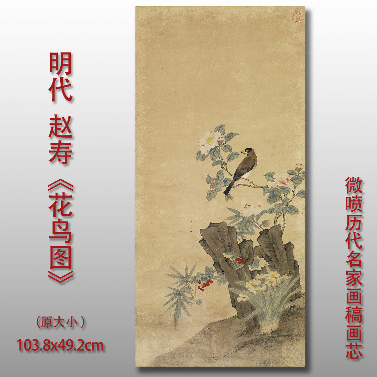 明赵寿花鸟图绢布家居装饰