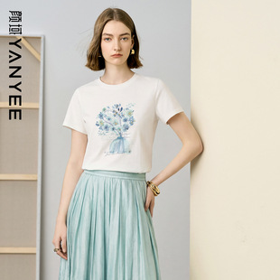 圆领宽松日常百搭休闲上衣 新款 颜域轻奢感绣花T恤女短袖 2026夏季
