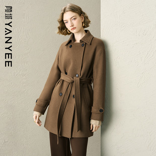 【51%羊毛】颜域咖色毛呢外套女2025冬季新款短款气质中长款大衣