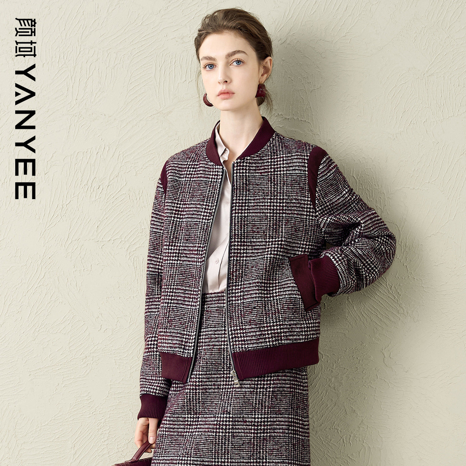 颜域格纹短款外套女士2025冬季新款时尚简约复古气质通勤夹克外衣,女装/女士精品,毛呢外套,淘宝优惠券,粉丝福利购,淘宝优惠卷