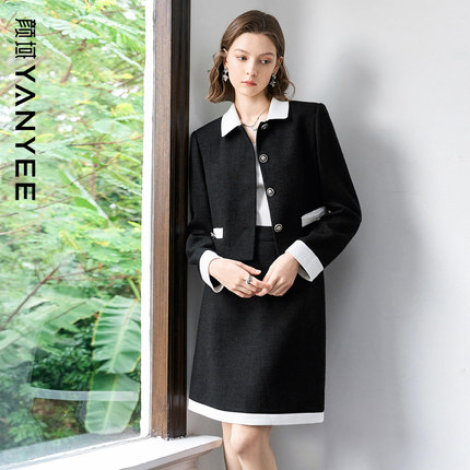 颜域撞色翻领小香风外套女士2025早春新款高级感气质通勤百搭夹克