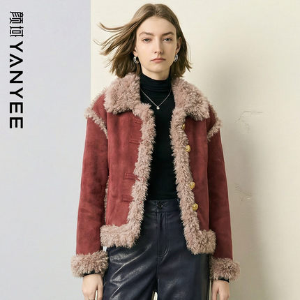 颜域皮毛一体短款羊剪绒外套女2025冬装新款高级感复古显瘦皮衣女