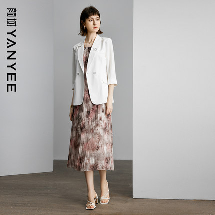 颜域时尚气质套装2025新款女夏季穿搭一整套西装外套连衣裙两件套