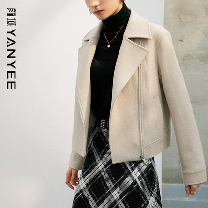 颜域西装领短款外套2023年冬季新款女装时尚简约纯色长袖上衣外搭