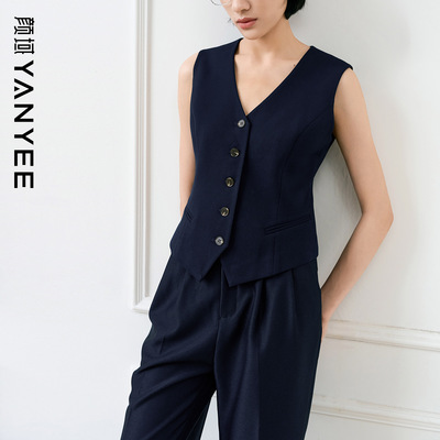 颜域深蓝色修身收腰马甲女