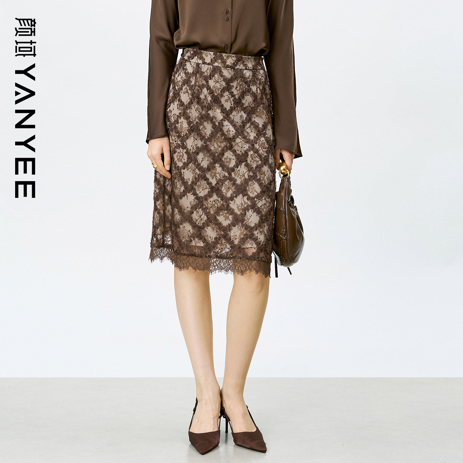 颜域包臀蕾丝半身裙女2026春季新款高级感轻奢法式复古格子中长裙,女装/女士精品,半身裙,淘宝优惠券,粉丝福利购,淘宝优惠卷