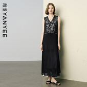 高级感气质假两件无袖 颜域V领收腰背心连衣裙女2025夏季 新款 长裙