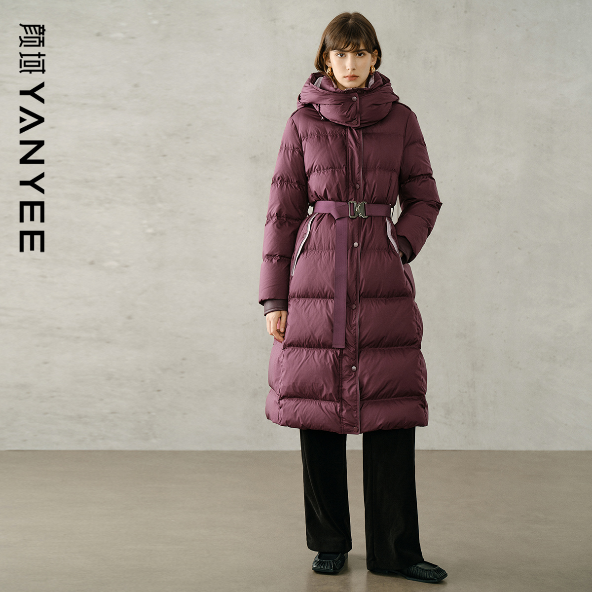 冬季酒红色气质加厚保暖外套