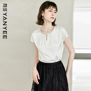 颜域简约高级感衬衫女夏款2025新款法式小衫宽松上衣短袖圆领衬衣