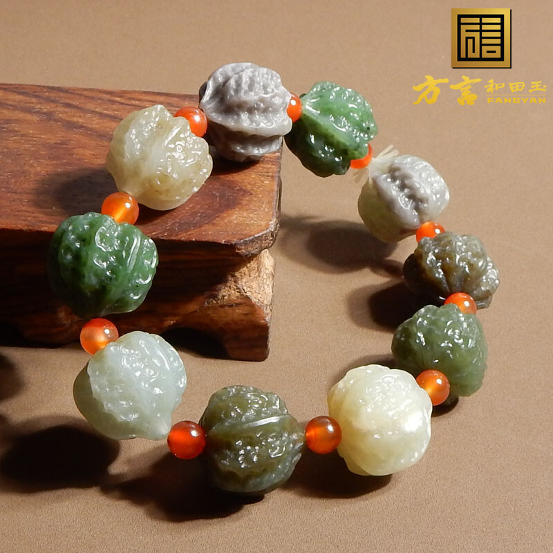 重磅方言和田玉特惠佩戴碧玉烟紫且末蓝调糖玉多宝核桃手串手链A5