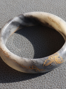 亮眼方言和田玉佩戴级细腻油润青花籽料一线天描金意境60mm手镯A8