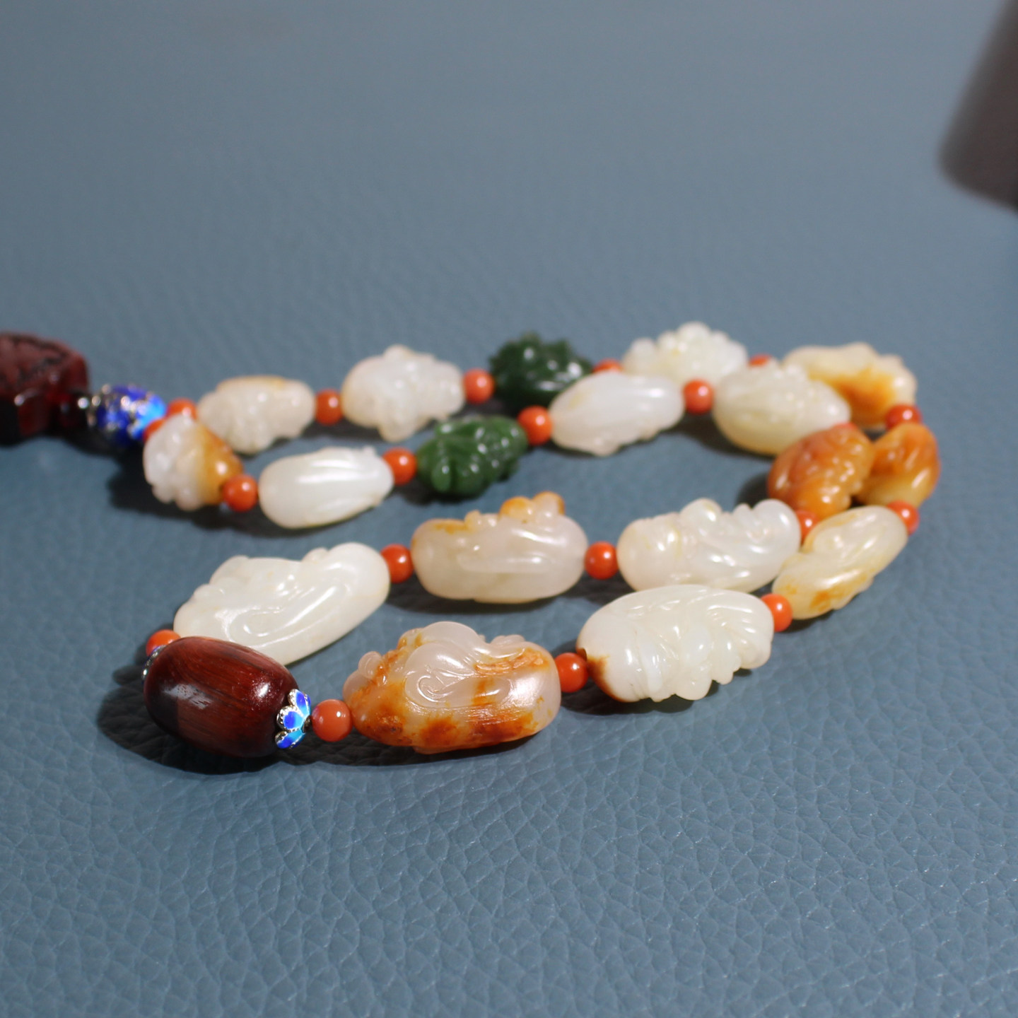 玉禧珠宝和田玉精品新疆黄沁皮白玉籽料十八罗汉多彩多宝玉手链W1
