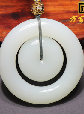 方言精品和田玉新疆且末料油润羊脂白玉面包圈平安扣吊坠挂件O2