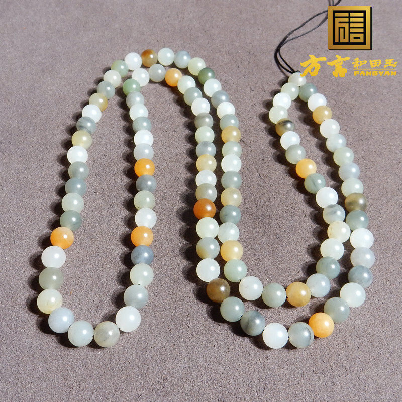 方言和田玉大漠古风楼兰三色玉青花三彩108颗卡6mm项链多圈手链w