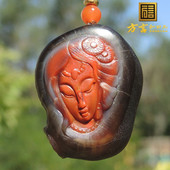 方言企业和田玉仅5280元 自然包浆仵楚英精品磨砂皮侍女南红吊坠F