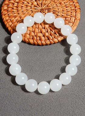 美滋滋方言新疆克拉玛依乌拉禾金丝玉油润白玉内径10mm圆珠手串S2