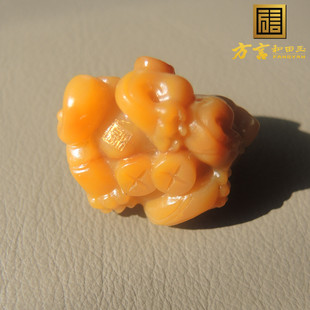 惊爆价方言品牌和田名品玉鸡油黄色黄玉籽料貔貅吊坠豪华戒指面R