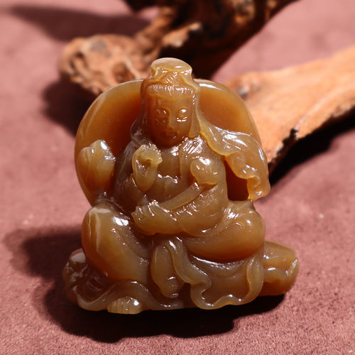 玉禧珠宝精品和田玉新疆细油且末老坑红糖玉观音大士吊挂件摆件A9