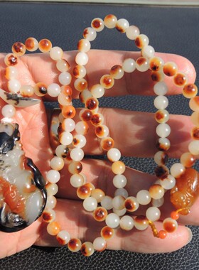 方言镇店之宝罕见古河道老熟三色黑红沁白玉籽料生肖火龙吊坠子R