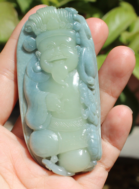 新疆蓝玉黄口一线天财神手把件