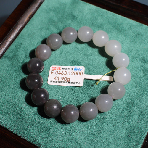 玉禧珠宝促销和田玉正宗青海料高冰烟紫渐变白玉12mm手串手链A1