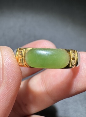 收藏级方言和田玉老熟碧玉冰底藕粉黄金糖青花黑白分明18K金戒指S