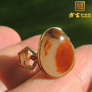 方言和田玉珍藏级五彩羊脂玉籽料悟道侧脸佛画面玉18K金真钻戒指R