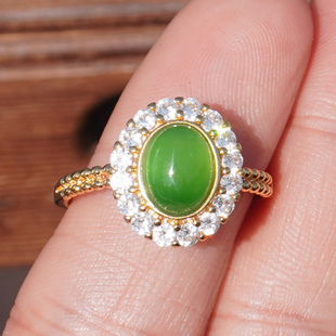 方言俄罗斯高品质阳绿碧玉无黑点银镶玉满钻可调节轻奢戒指巨漏A6