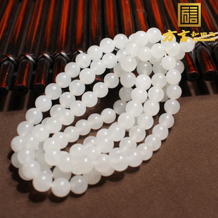和田玉青海山料温润细腻羊脂白玉圆珠6mm108颗项链多圈手链A1