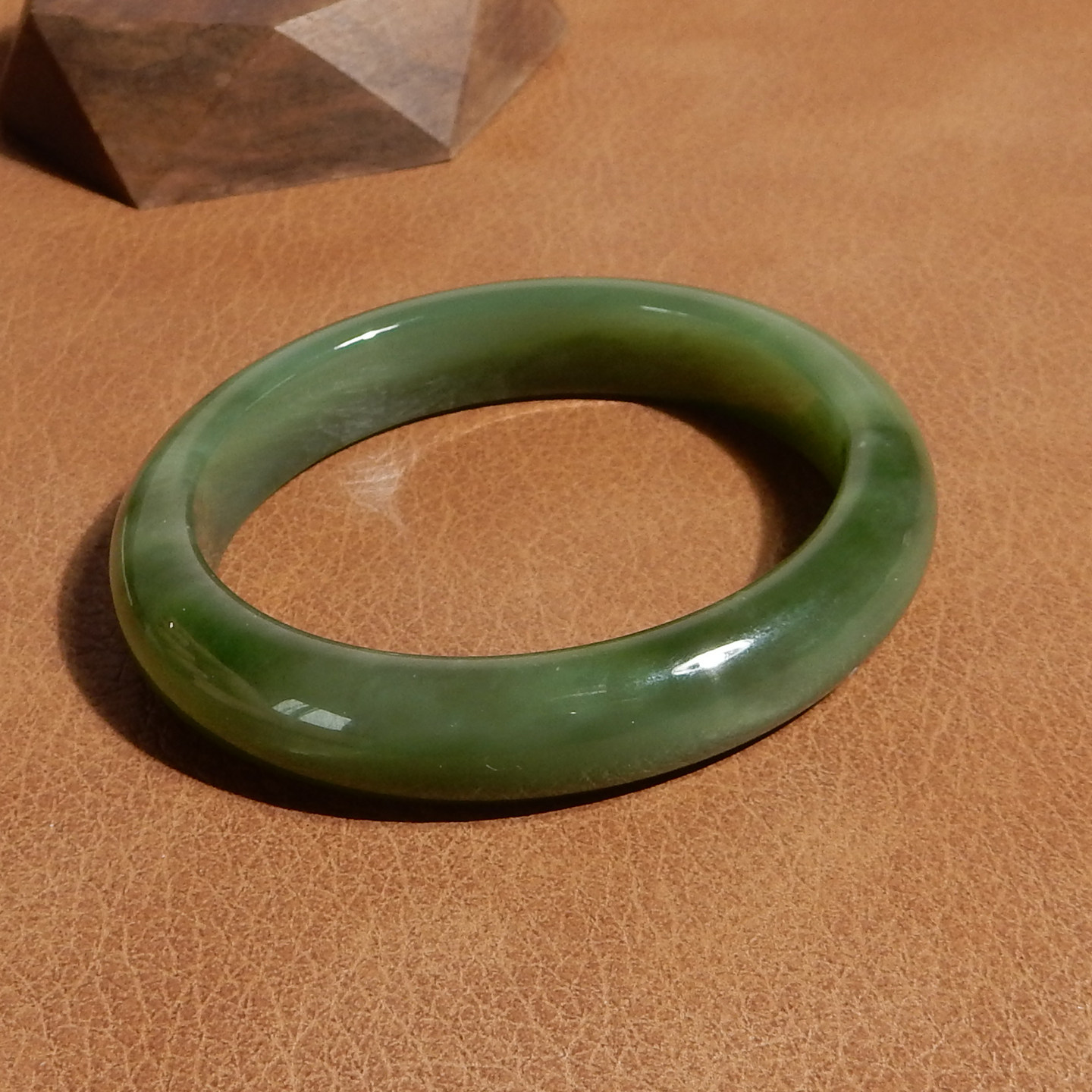 玉禧珠宝精品和田玉俄料碧玉鸭蛋青过渡菠菜绿57mm手镯高细度Q