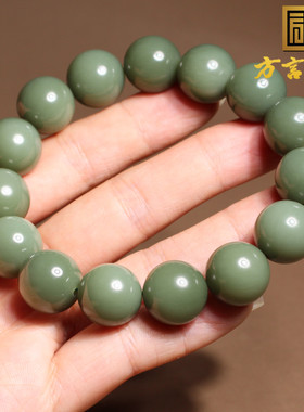 俄罗斯老料碧玉鸭蛋青猫眼手串